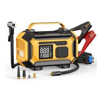 FOWAWU Arrancador de Baterías de Coche 8000A con Compresor de Aire 150PSI, 9 en 1 Booster de Batería 12V para Todo Gasolina y 10L Diesel, Cargador Portátil con Parada Automática y Linterna LED