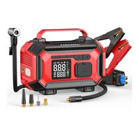 FOWAWU Arrancador de Baterías de Coche 8000A con Compresor de Aire 150PSI, 9 en 1 Booster de Batería 12V para Todo Gasolina y 10L Diesel, Cargador Portátil con Parada Automática y Linterna LED