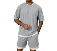 Foweknow 2 piezas traje de verano para hombre traje deportivo falso de dos piezas camiseta y pantalones cortos conjunto de chándal corto de dos piezas traje casual ropa deportiva hombres chándal, gris