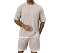 Foweknow 2 piezas traje de verano para hombre traje deportivo falso de dos piezas camiseta y pantalones cortos conjunto de chándal corto de dos piezas traje casual ropa deportiva hombres chándal