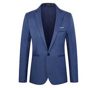 Foweknow Blazer Chaqueta de traje para hombre, deportiva, monocolor, simplicidad, tendencias de moda, versátil, para bodas, novios, graduación, anfitrión, chaqueta con cuello en V, 02 azul., M