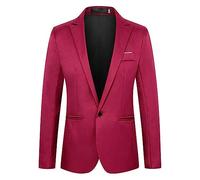 Foweknow Blazer Chaqueta de traje para hombre, deportiva, monocolor, simplicidad, tendencias de moda, versátil, para bodas, novios, graduación, anfitrión, chaqueta con cuello en V, 02 rojo, 3XL
