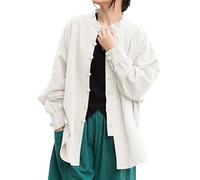 Foweknow Blusa de muselina para mujer, algodón y lino, camisa de manga larga con botones de verano transpirable y fresca, estilo chino, chaquetas de manga larga, camisas casuales de moda, Blanco, 3XL