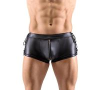 Foweknow Calzoncillos tipo bóxer de piel sintética para hombre, sexy, aspecto mojado, ajustados, elásticos, lacados, de piel, pantalones cortos de baño, pantalones de baño abiertos, ropa de club, para