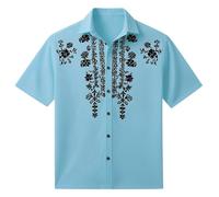 Foweknow Camisa de bolos para hombre 50 Rockabilly Hawaii Camisa Hombres Tallas Grandes Botones Camisa de Manga Corta Retro Estampado de Flores Camisas para Hombre Camisas Casual Vintage Camisa de