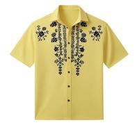 Foweknow Camisa de bolos para hombre 50 Rockabilly Hawaii Camisa Hombres Tallas Grandes Botones Camisa de Manga Corta Retro Estampado de Flores Camisas para Hombre Camisas Casual Vintage Camisa de