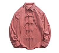 Foweknow Camisa de pana para hombre, camisa de manga larga, camisa para hombre, monocolor, camisa de negocios, artes marciales, Kung Fu Tai Chi, uniforme, traje largo, estilo tradicional, rojo, M