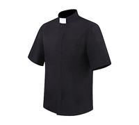 Foweknow Camisa para hombre, camisa de sacerdote con pestaña, cuello de párroco, disfraz para hombre, sacerdote, clásico, camisa de clero, pastor, predicador de ministro, camiseta para fiesta