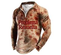 Foweknow Camiseta de manga larga para hombre, divertida, con estampado de horror, disfraz de Halloween, con salpicaduras de sangre, estampado de sangre, camiseta de manga larga para el tiempo libre