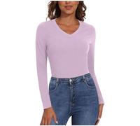 Foweknow Camiseta de manga larga para mujer, cuello en V, térmica, manga larga, camiseta interior térmica, camiseta básica para entrenamiento, yoga, deporte, invierno, ajustada, camiseta interior