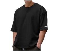 Foweknow Camiseta oversized para hombre de cuello redondo, camiseta deportiva vintage, informal, versátil, transpirable, ropa de calle, tallas grandes, ligera y ligera, camiseta de verano, Negro , L