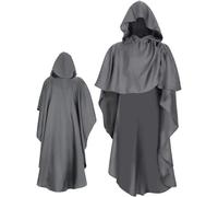 Foweknow Capa de Halloween para hombre, disfraz medieval renacentista victoriano, capa con capucha, mago vampiro, capa con capucha, steampunk, poncho gótico, adulto, para carnaval, cosplay, gris