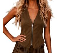 Foweknow Chaleco con flecos para mujer, chaleco sin mangas, estilo años 70, hippie, boho, chaqueta occidental, abrigo suave y corto, chaqueta con flecos, cárdigan retro, bohemio, abierto, frontal