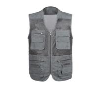Foweknow Chaleco para hombre de verano para correr, chaleco de pesca, chaleco deportivo al aire libre, transpirable, de secado rápido, con muchos bolsillos para caza, pesca, camping, fotografía, gris