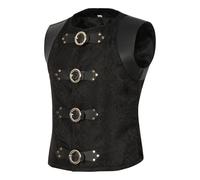 Foweknow Chaleco para hombre, estilo vintage, medieval, de piel, estilo gótico, steampunk, para graduación, fiesta, rendimiento, disfraz, sin mangas, chaqueta renacentista, cuello alto, chaleco de
