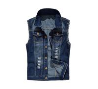 Foweknow Chaleco vaquero sin mangas para hombre, chaleco vaquero para hombre, chaleco de verano para hombre, chaleco de mezclilla corto, chaleco de trabajo, vaquero, vintage, chaleco de verano