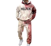 Foweknow Chándal para hombre con problemas resueltos, traje de ocio con capucha y pantalones de chándal para Halloween, juego de estampado de salpicaduras de sangre, traje deportivo para horror, traje
