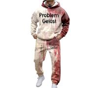 Foweknow Chándal para hombre con problemas resueltos, traje de ocio con capucha y pantalones de chándal para Halloween, juego de estampado de salpicaduras de sangre, traje deportivo para horror, traje