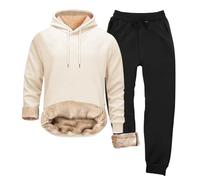 Foweknow Chándal para hombre largo de forro polar de peluche, traje de casa para hombre, sudadera y pantalones de chándal, ropa deportiva, otoño e invierno, cálido, traje deportivo, traje de ocio