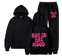Foweknow Chándal para hombre Not In The Mood Print Tracksuit 2 Piece Unisex Chándal Y2K Hip Hop Streetwear Suelto Sudadera con Capucha y Pantalones de Chándal Traje de Dos Piezas Suelto Fitness