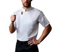 Foweknow Chaqueta de cocinero unisex ropa de cocina para hombres y mujeres uniforme de chef profesional manga corta cuello alto camisa restaurante uniforme de trabajo chaqueta de trabajo chaqueta