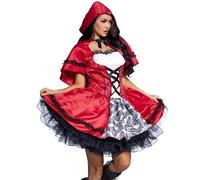 Foweknow Disfraz de Caperucita Roja para mujer, disfraz de Caperucita Roja, vestido de cosplay, con capa, carnaval, Halloween, festivo, vestido de fiesta, vestido bávaro, Oktoberfest, 01 rojo., XXL