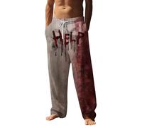 Foweknow Disfraz de Halloween para hombre, con problemas, pantalones chinos para hombre, con estampado de salpicaduras de sangre, pantalones largos de chándal con cordón, bolsillos para horror