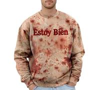 Foweknow Jersey de Halloween para hombre con problemas resueltos, sudadera para hombre sin capucha, transpirable, manga larga, horror, estampado sangriento, top de otoño e invierno, manga larga