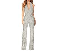 Foweknow - Mono con lentejuelas para mujer, sin mangas, sexy, elegante y largo, para fiesta, clubwear, traje de noche, playsuit, romper, para graduación, espectáculo en el escenario, disfraz, Wh2., S