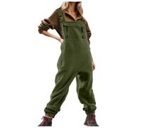 Foweknow Mono de franela para mujer, pantalones con tirantes, forro polar, mono cálido, monocolor, holgado, sin mangas, ropa de calle para otoño e invierno, pantalones cómodos de forro polar, verde, M