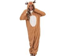 Foweknow Mono de pijama de Navidad para mujer, pijama onesies de reno, cosplay, disfraz de Halloween, adulto, cálido, suave, mono para carnaval, juego de rol, disfraz de Navidad, ropa de dormir, caqui
