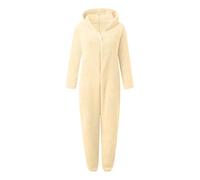 Foweknow Mono para mujer, de una pieza, largo, cálido, de peluche, de forro polar, para invierno, mullido, monocolor, de felpa, con capucha, traje de cuerpo completo
