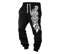 Foweknow Pantalones de deporte vikingos largos para hombre, estilo mito nórdico, hip hop, pantalones de chándal con cordón, disfraz medieval, cosplay, pantalones de entrenamiento, disfraz indio, ropa