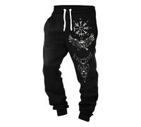 Foweknow Pantalones de deporte vikingos largos para hombre, estilo mito nórdico, hip hop, pantalones de chándal con cordón, disfraz medieval, cosplay, pantalones de entrenamiento, disfraz indio, ropa