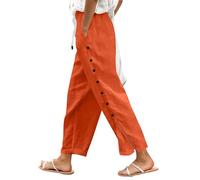 Foweknow Pantalones de lino para mujer, muselina de verano, pantalones de rehabilitación para mujer, laterales abiertos, pantalones de verano anchos y de cintura alta, ligeros y aireados, holgados, 7
