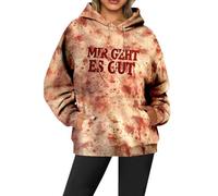 Foweknow Problem Gelöst Halloween Hoodie Damen Hoodie mit Bedruck Blood Langarm Sweatshirt Oversize Blutspritzer Muster Tops Sportjacke Motto Party Karneval Halloween Kostüm, Ladrillo rojo2, XXL