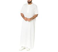 Foweknow Ropa de oración islámica árabe larga para hombre, ropa de oración para hombres islam musulmanes abaya vestido túnica Ihram jeque traje musulmán túnica Dubai cuello redondo túnica suelta