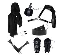 Foweknow Ropa medieval Accesorios Halloween Carnaval Disfraz de bruja bruja nigromante traje de moda Cosplay fiesta disfraz de caballero templario juego de rol 6 accesorios de disfraz, Negro-8 piezas,
