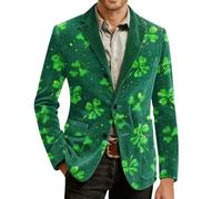 Foweknow Sakko Chaqueta de traje para hombre de pana del Día de San Patricio para hombre, chaqueta de traje de trébol irlandés, manga larga, solapa, esmoquin, disfraz de carnaval, verde irlandés