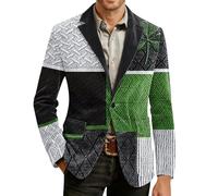 Foweknow Sakko Chaqueta de traje para hombre de pana del Día de San Patricio para hombre, chaqueta de traje de trébol irlandés, manga larga, solapa, esmoquin, disfraz de carnaval, verde irlandés