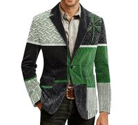 Foweknow Sakko Chaqueta de traje para hombre de pana del Día de San Patricio para hombre, chaqueta de traje de trébol irlandés, manga larga, solapa, esmoquin, disfraz de carnaval, verde irlandés