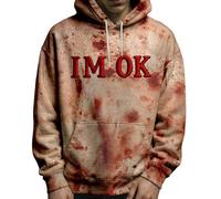 Foweknow Sudadera con capucha para hombre con problemas resueltos, estampado de salpicaduras de sangre, parte superior, disfraz de Halloween, horror, estampado de sangre, sudadera con capucha de manga