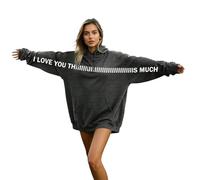 Foweknow Sudadera con capucha para mujer con texto "I Love You" Harajuku Oversized Sweatshirt Sport Style Pullover mit Tasche Stilvolle Locker Hoody Sportshirts bequem weich Kapuzenpulli Langarmshirt