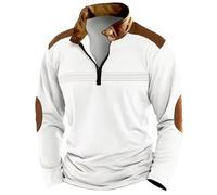 Foweknow Sudadera con cremallera y cuello alto para hombre, sin capucha, de manga larga, color bloque, para trabajo, Color blanco., S