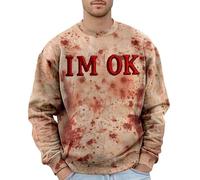 Foweknow Sudadera de Halloween para hombre, sin capucha, salpicaduras de sangre, suéter de Halloween, disfraz de terror, camiseta de manga larga, horror, estampado sangriento, parte superior, informal