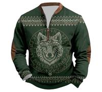 Foweknow Sudadera de motorista para hombre con aspecto de punto 3D celta, camiseta de manga larga con cuello de cremallera, jersey vikingo, mitología nórdica, vikingo, ropa gótica, suéter de trabajo