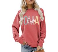 Foweknow Sudadera Mujer Manga Larga con Letra Estampado Cuello Redondo Básico Casual Jersey Mujer Oversize Sin Capucha Casual Top Casual Camisas de Manga Larga Liso Ropa Deportiva Jersey, Rojo2, XXL
