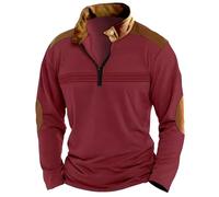 Foweknow Sudadera para hombre con cremallera y cuello suéter con cuello alto para hombre sin capucha polos tops manga larga color bloque suéter ropa de calle negocios suéter de trabajo, rojo, XXL
