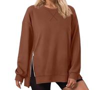 Foweknow Sudadera para mujer sin capucha lateral para abrir, jersey a la moda, monocolor, ocio, camiseta deportiva, básica, holgada, cuello redondo, clásica, camiseta larga, holgada, cómoda, elegante