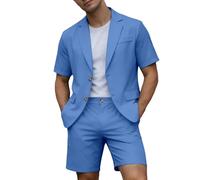 Foweknow Traje de 2 piezas para hombre, corte ajustado, boda, novio, padrino, verano, chaqueta, pantalones cortos, juego de dos piezas, chaqueta de traje y pantalones cortos, ropa deportiva elegante